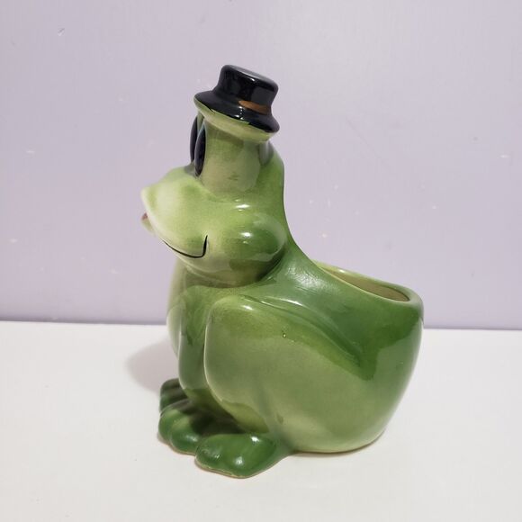 Planter Ceramic Frog Top Hat Home Country Farmhouse Decor 6"×4" - Picture 4 of 9